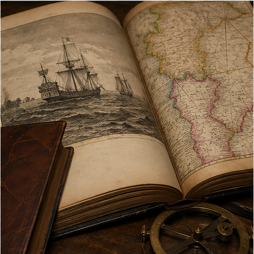 Antique map and travel book